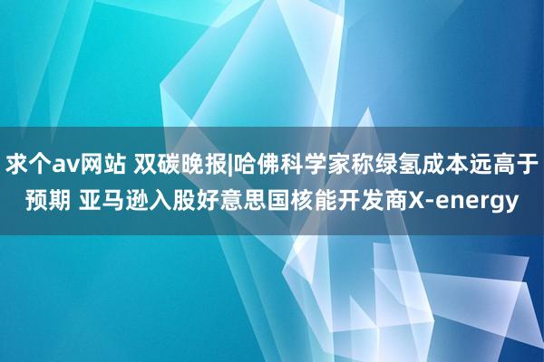 求个av网站 双碳晚报|哈佛科学家称绿氢成本远高于预期 亚马逊入股好意思国核能开发商X-energy
