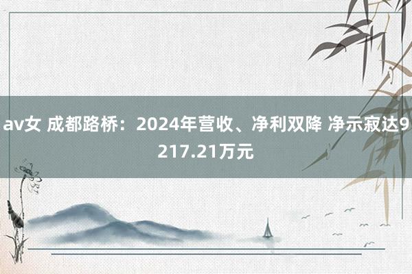 av女 成都路桥：2024年营收、净利双降 净示寂达9217.21万元